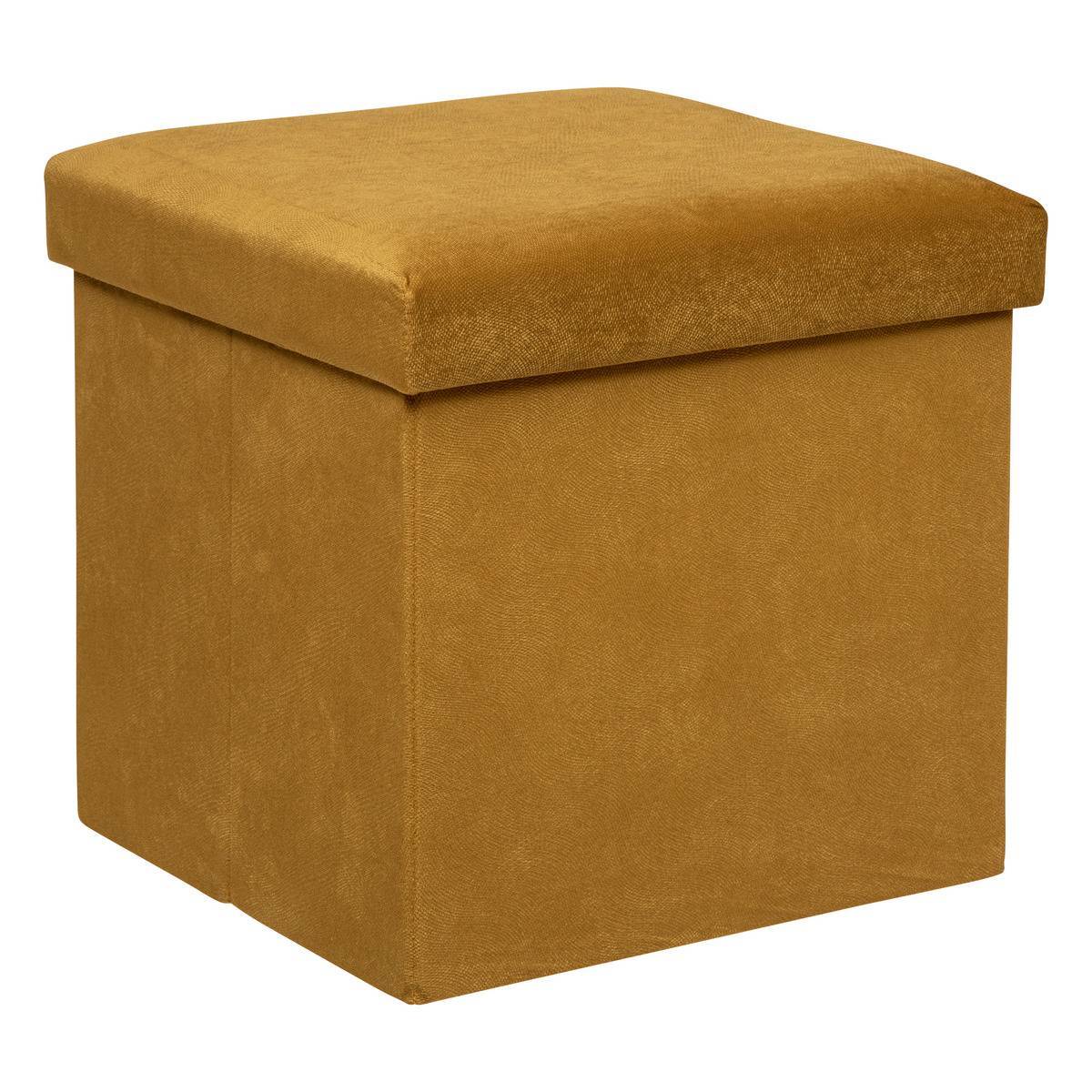 Atmosphera - Pouf pliant "Lilou" en velours 38x38cm jaune ocre - Atmosphera Créateur d'intérieur - Imagen 1