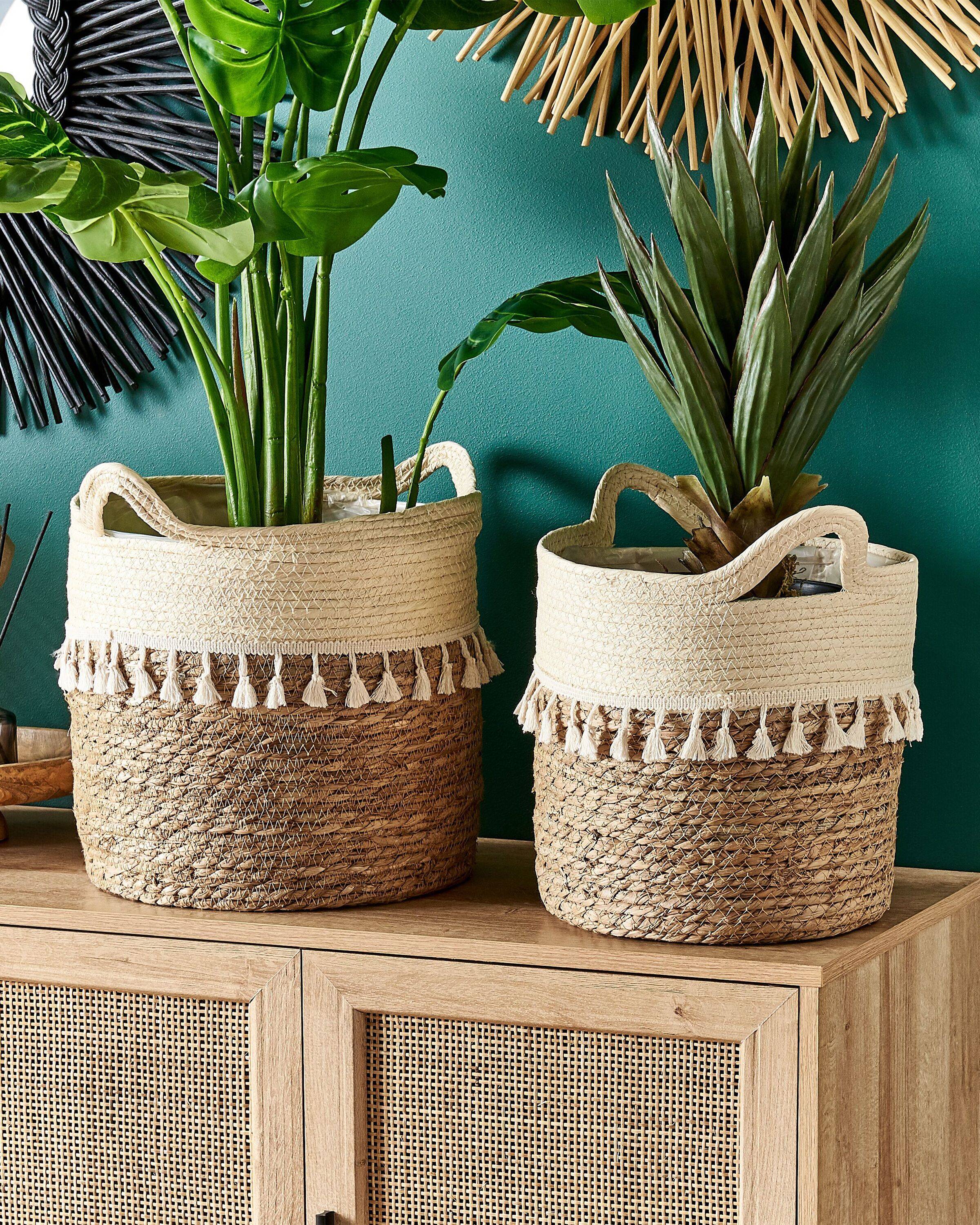 Beliani - Lot de 2 Paniers à Plantes Pots de jardinière en Herbier Marin Naturel Beige pour l'Intérieur Style Boho - Imagen 2