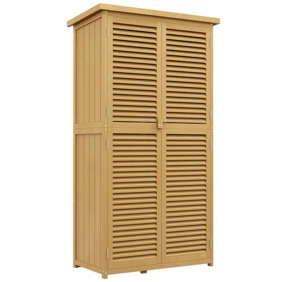 ComfortXL - Armoire de jardin en pin et sapin 87 x 46,5 x 160 cm jaune clair avec 2 portes verrouillables toit bitumé - Image 10