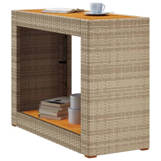 Table d'appoint de jardin résine tressée bois beige 100x40x75 cm - PANGIVO - Image 4