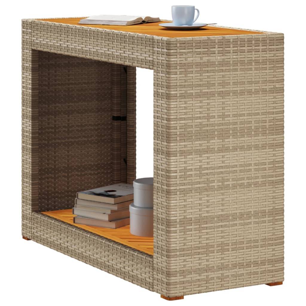 Table d'appoint de jardin résine tressée bois beige 100x40x75 cm - PANGIVO - Image 4