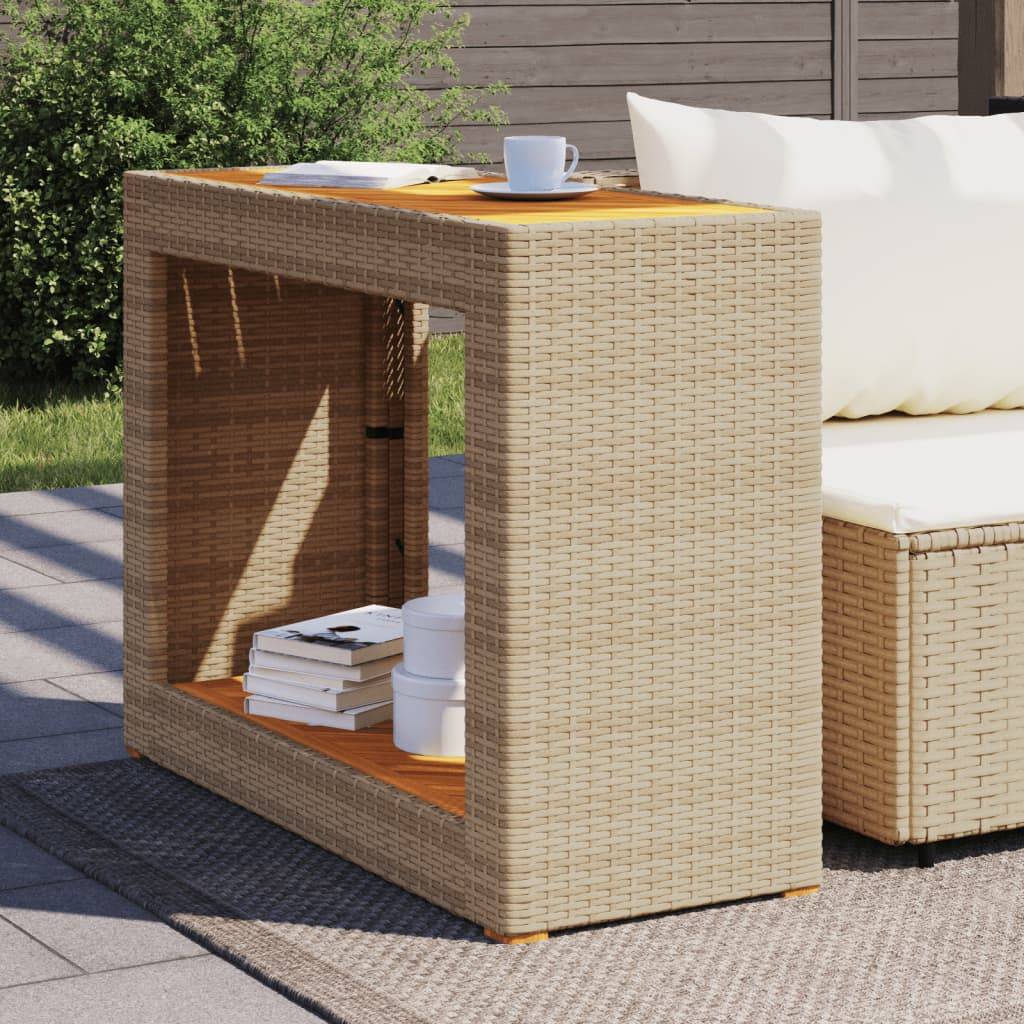 Table d'appoint de jardin résine tressée bois beige 100x40x75 cm - PANGIVO - Image 3