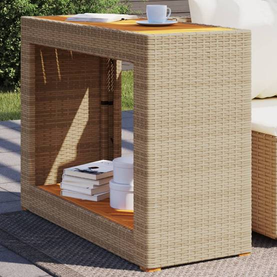 Table d'appoint de jardin résine tressée bois beige 100x40x75 cm - PANGIVO - Image 1