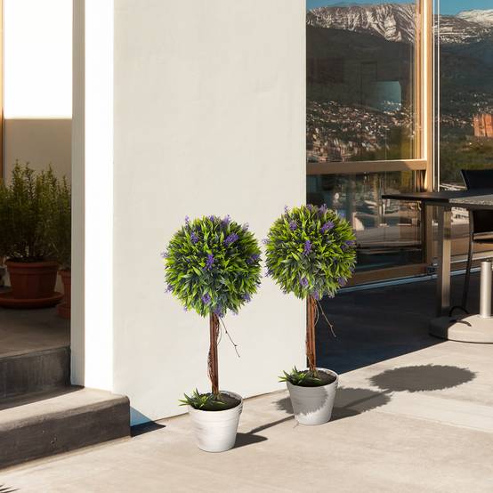 Arbre Lavande Artificiel Lot 2 Plastique Maison Véranda Touche Florale 60cm Violet - ComfortXL Outdoor Living - Image 9