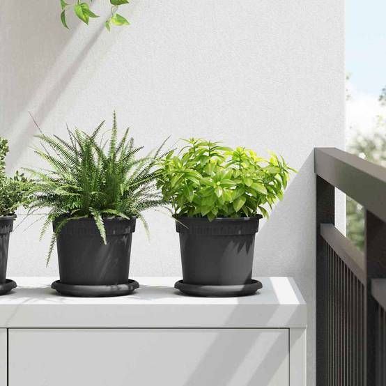 Lot 6 Pots de fleurs ronds plastique pour Balcon Jardin avec Drainage Ø 15 cm Noir - ComfortXL Outdoor Living - Image 1