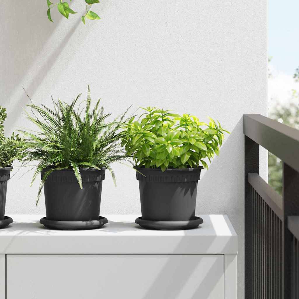 Lot 6 Pots de fleurs ronds plastique pour Balcon Jardin avec Drainage Ø 15 cm Noir - ComfortXL Outdoor Living - Image 1