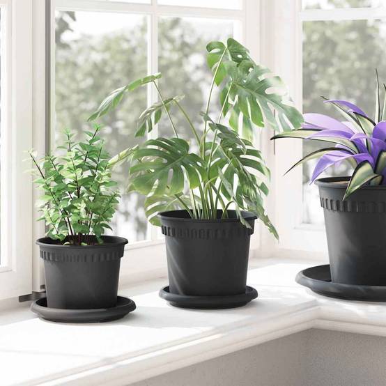 Lot 6 Pots de fleurs ronds plastique pour Balcon Jardin avec Drainage Ø 15 cm Noir - ComfortXL Outdoor Living - Image 4