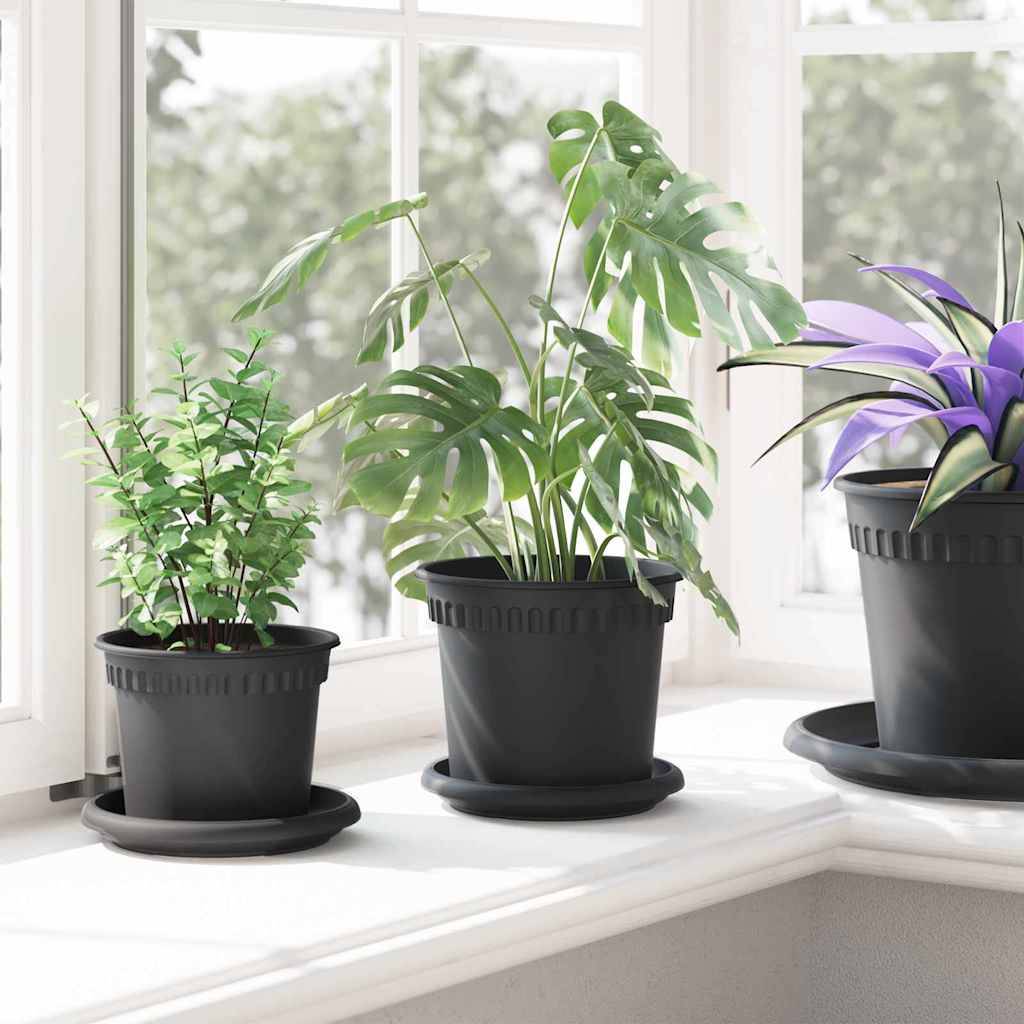 Lot 6 Pots de fleurs ronds plastique pour Balcon Jardin avec Drainage Ø 15 cm Noir - ComfortXL Outdoor Living - Image 4