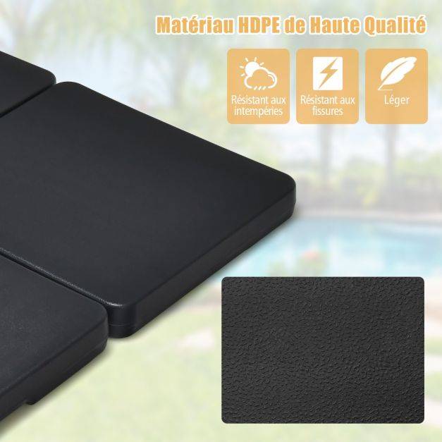 Helloshop26 - Dalle parasol déporté lot de 4 lestage poids parasol carré en HDPE à remplir 13 l d'eau ou 19,5 kg de sable base pour parasol avec poignée 100 x 100 - Imagen 5