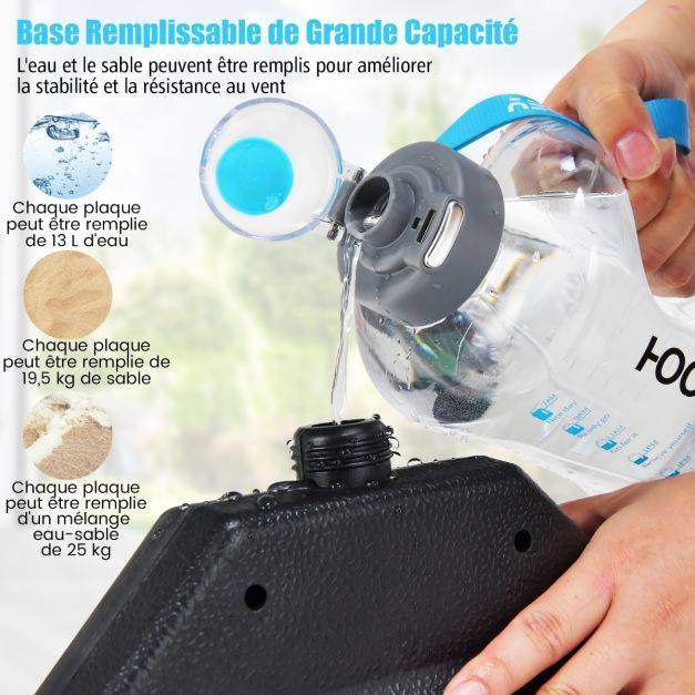 Helloshop26 - Dalle parasol déporté lot de 4 lestage poids parasol carré en HDPE à remplir 13 l d'eau ou 19,5 kg de sable base pour parasol avec poignée 100 x 100 - Imagen 4