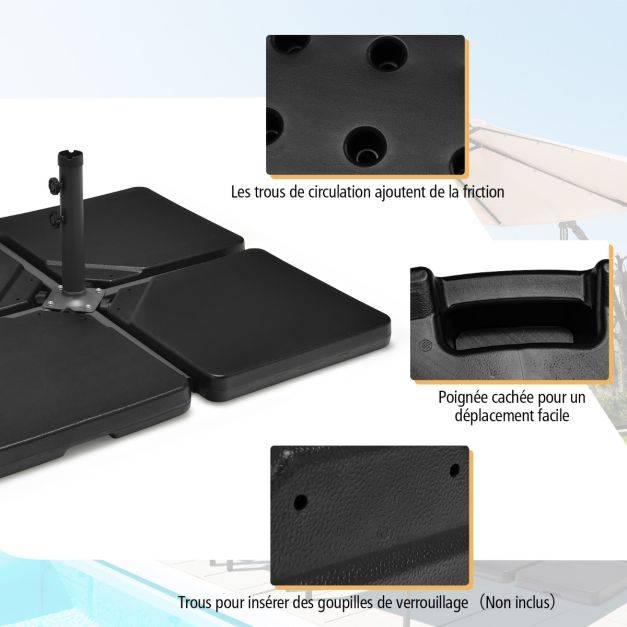 Helloshop26 - Dalle parasol déporté lot de 4 lestage poids parasol carré en HDPE à remplir 13 l d'eau ou 19,5 kg de sable base pour parasol avec poignée 100 x 100 - Imagen 3