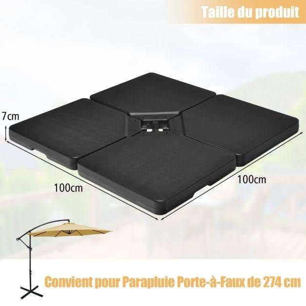 Helloshop26 - Dalle parasol déporté lot de 4 lestage poids parasol carré en HDPE à remplir 13 l d'eau ou 19,5 kg de sable base pour parasol avec poignée 100 x 100 - Imagen 7