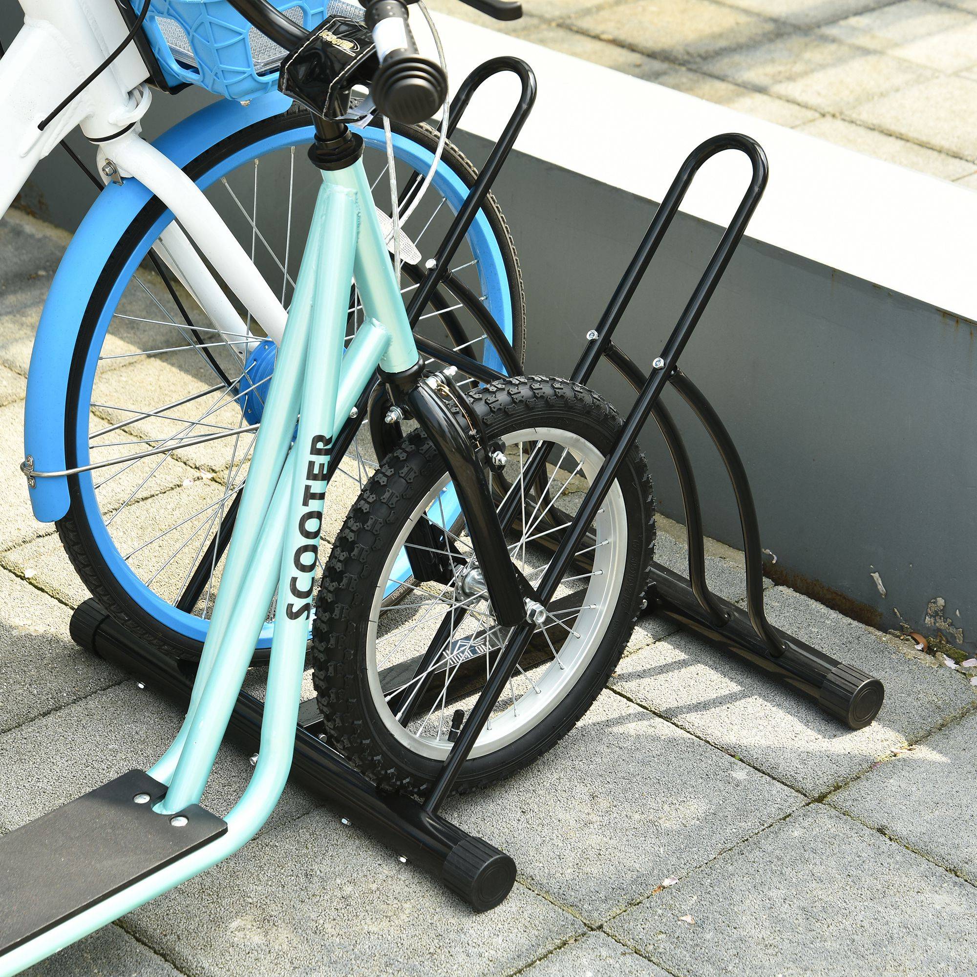 Support pour 2 Vélos, Porte-Vélos de Stationnement, Montage Facile avec Patins Antidérapants, Intérieur/Extérieur, 60 x 54 x 57 cm, Noir - Image 10