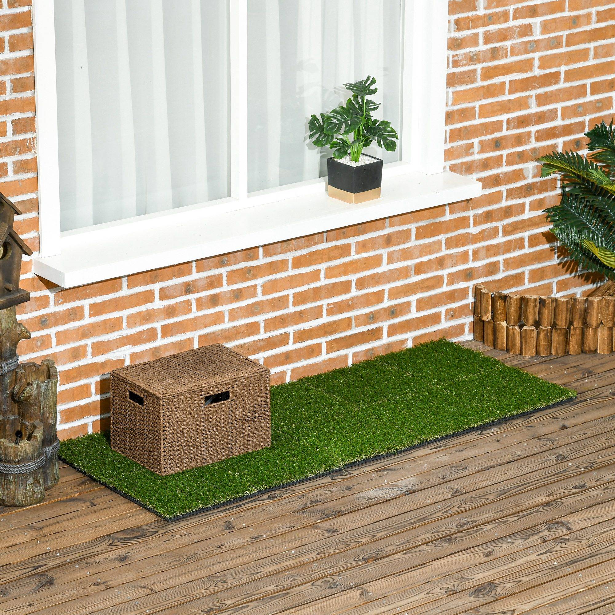 ComfortXL - Dalles gazon synthétique plastique 30 x 30 cm vert foncé terrasse jardin extérieur drainage facile lot de 10 - Image 9