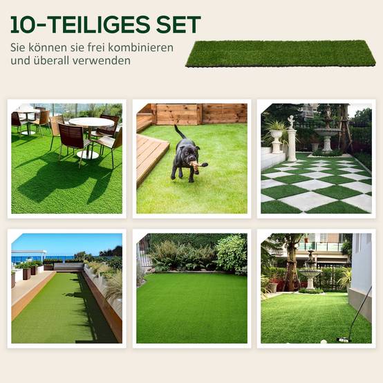 ComfortXL - Dalles gazon synthétique plastique 30 x 30 cm vert foncé terrasse jardin extérieur drainage facile lot de 10 - Image 7