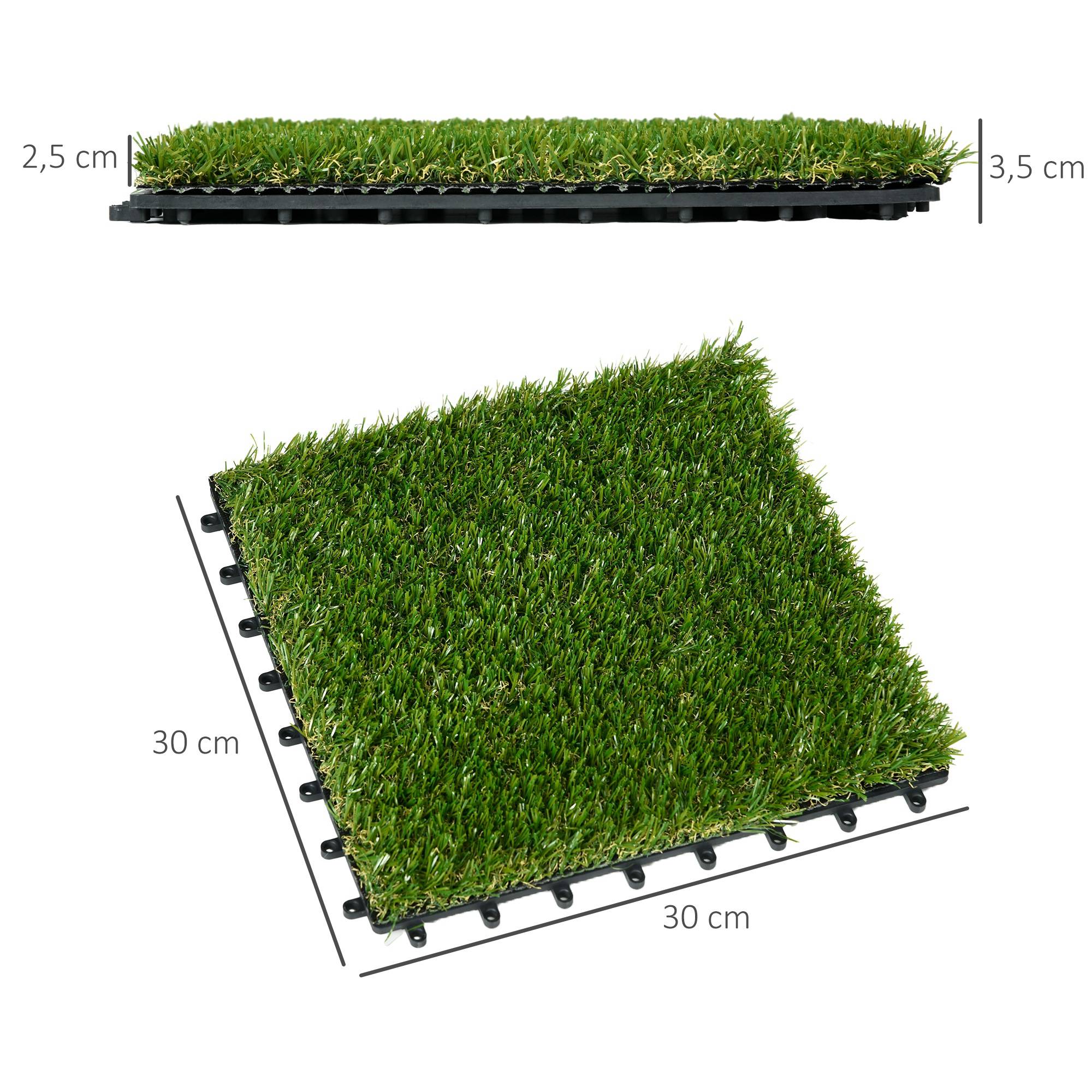 ComfortXL - Dalles gazon synthétique plastique 30 x 30 cm vert foncé terrasse jardin extérieur drainage facile lot de 10 - Image 3
