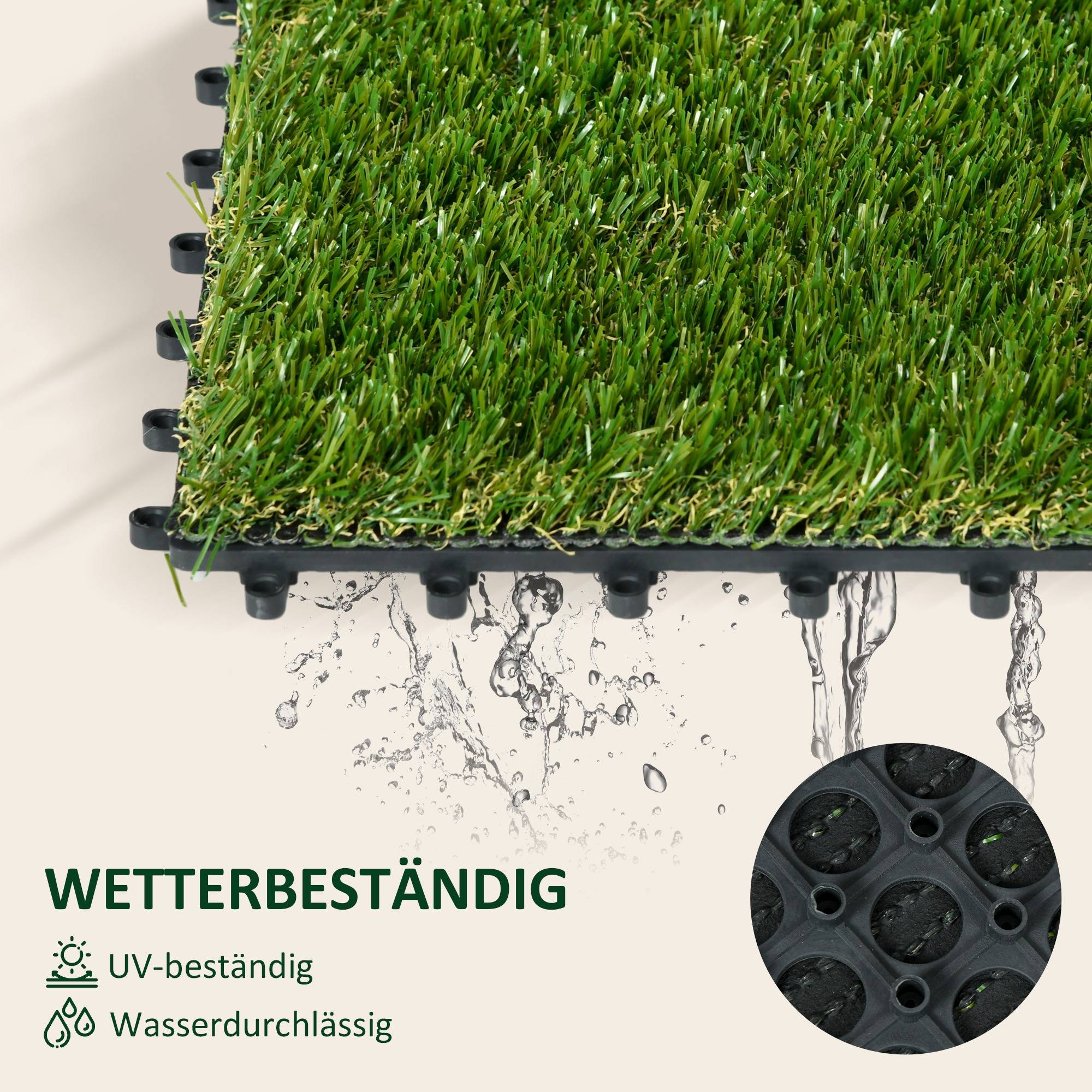 ComfortXL - Dalles gazon synthétique plastique 30 x 30 cm vert foncé terrasse jardin extérieur drainage facile lot de 10 - Image 5
