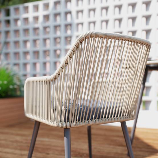 Salon de jardin extérieur en résine tressée 2 personnes, table de jardin extérieure avec 2 chaises avec coussins, crème - Image 9