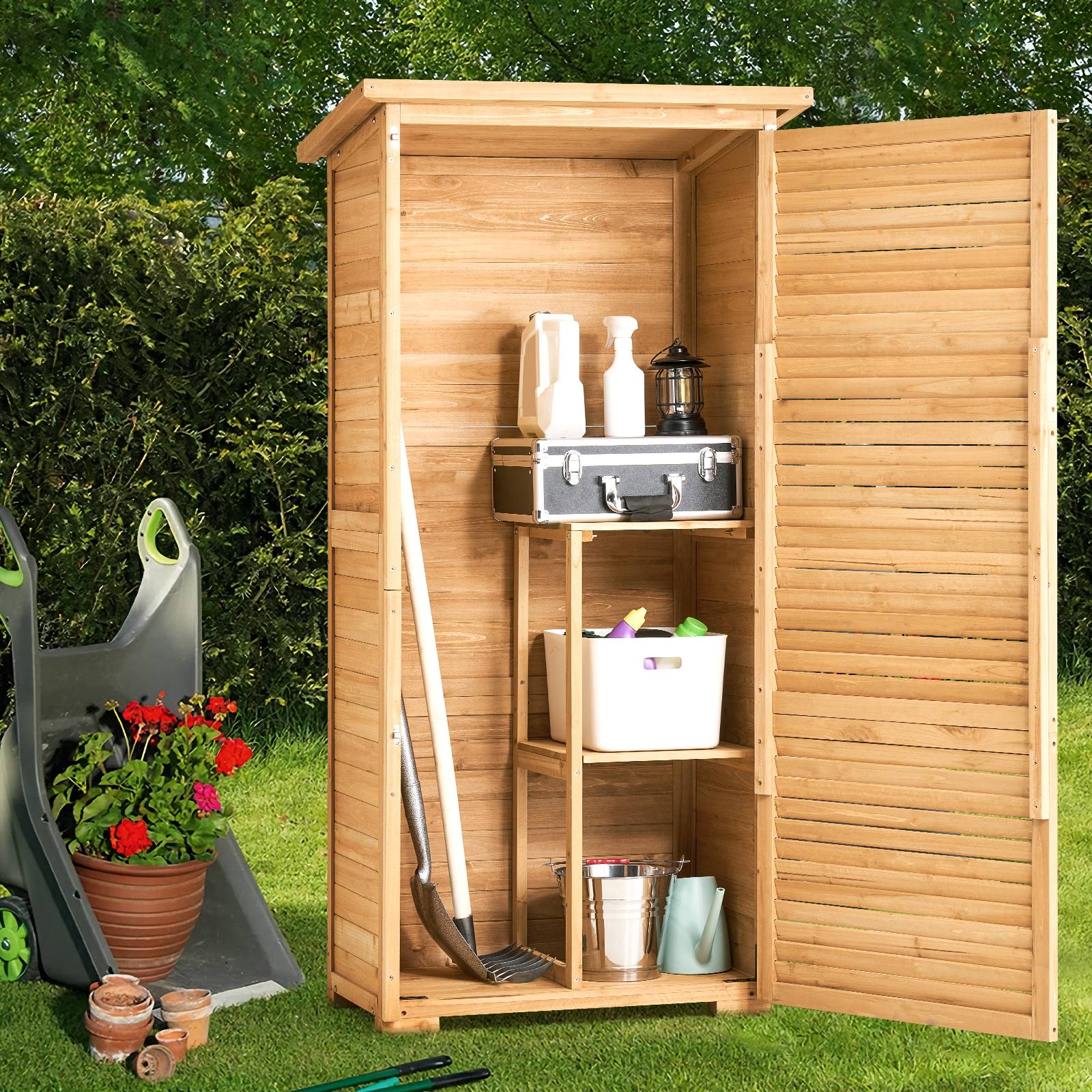 VEVOR Abri jardin 800x500x1620 mm, bois cèdre. Toit plat, étanche, pour outils. - Image 8