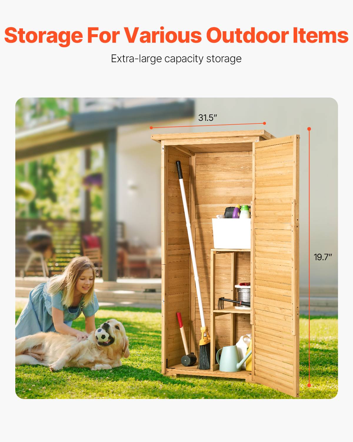 VEVOR Abri jardin 800x500x1620 mm, bois cèdre. Toit plat, étanche, pour outils. - Image 3