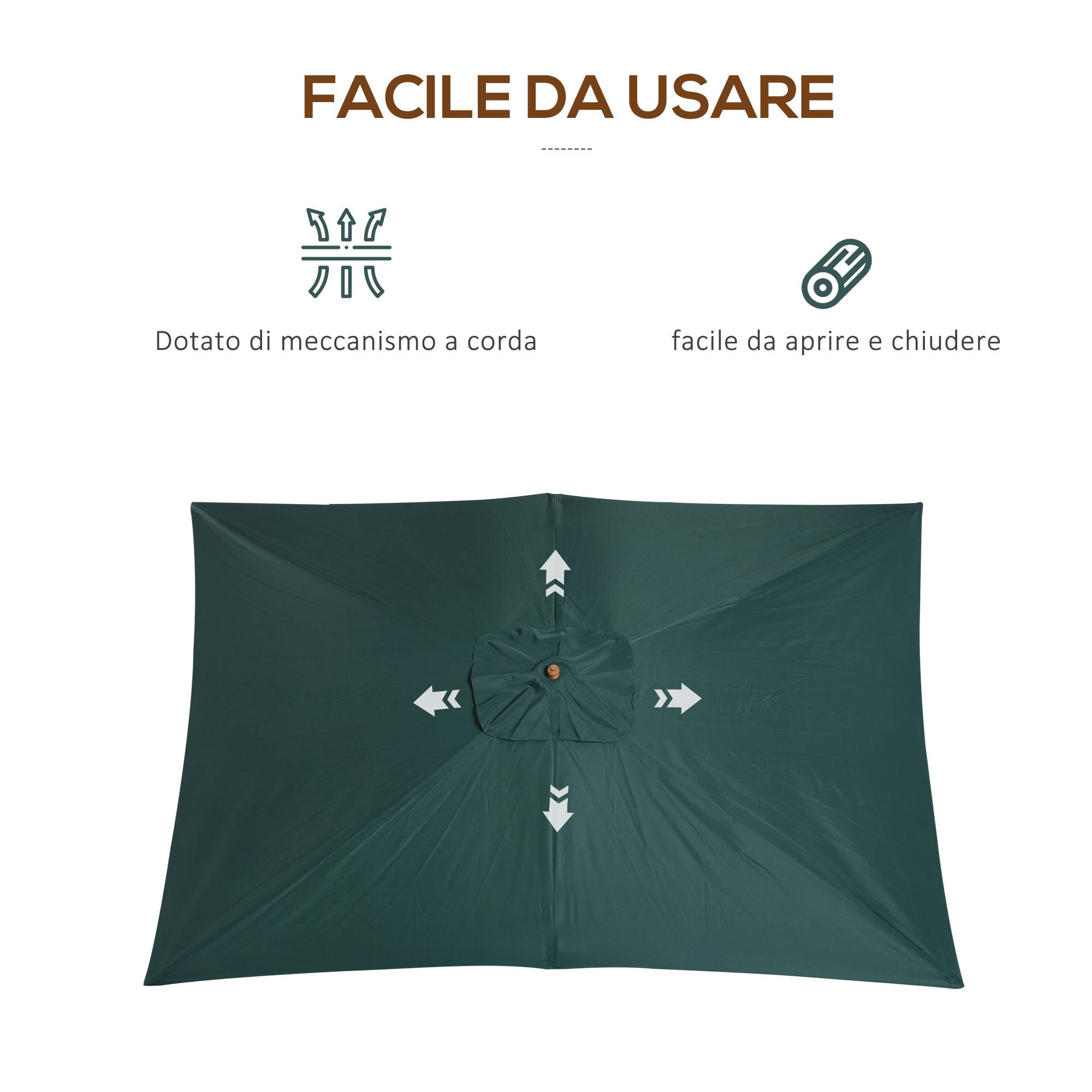 Parasol 2x3 m de jardin en bois laqué et bambou avec toile amovible, vert foncé - Image 9