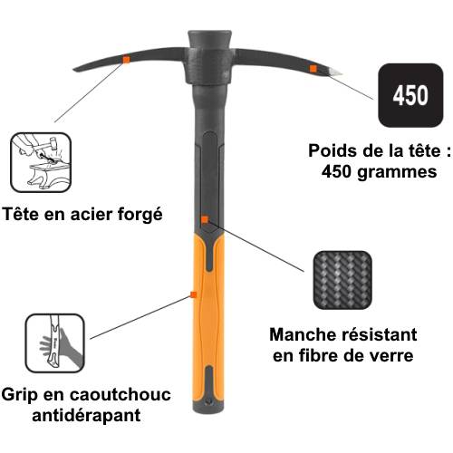 Gt Garden - Petite pioche avec manche en fibre de verre - 450 grammes - GT GARDEN - Imagen 2