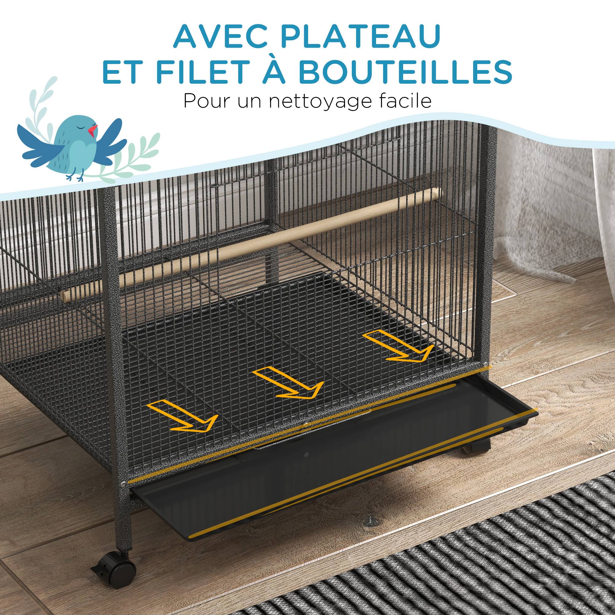 Cage à oiseaux sur pied acier noir 48 x 46 x 78 cm - PANGIVO - Image 8