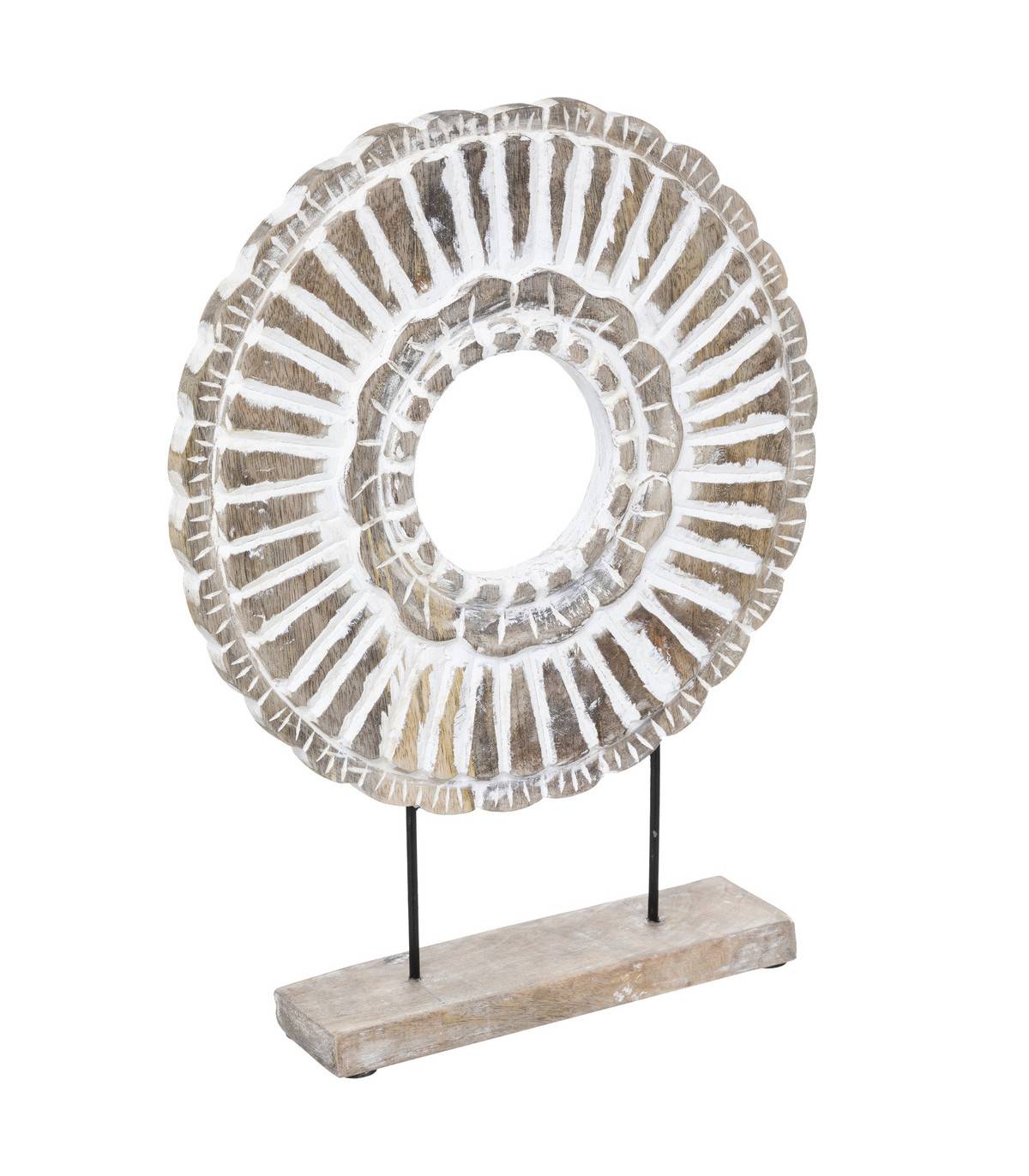 Objet déco en Bois de Manguier Blanchi et motif Sculpté H 43 cm - Imagen 1