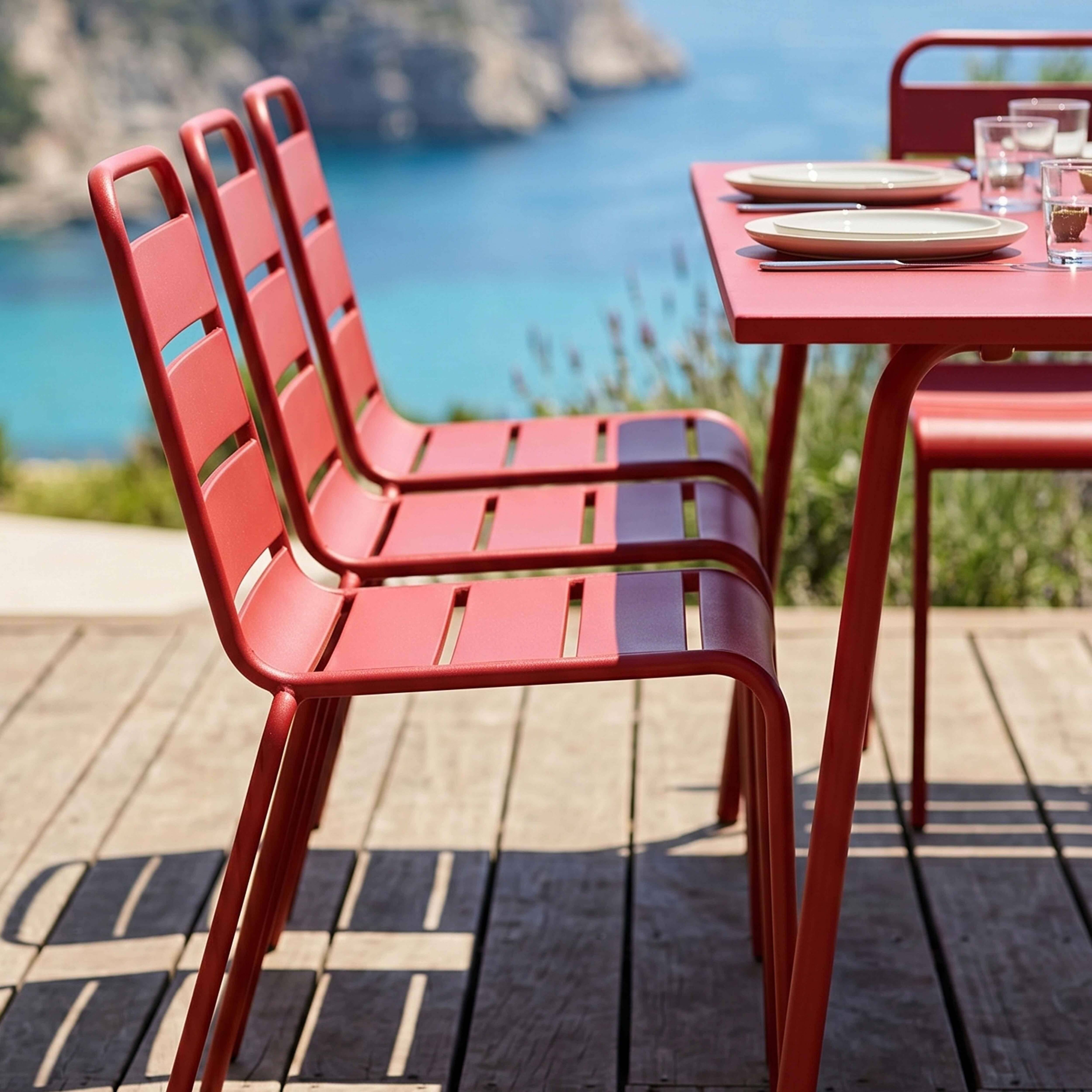 Oviala - Ensemble table de jardin et 8 chaises en métal rouge Palavas - Oviala - Imagen 4