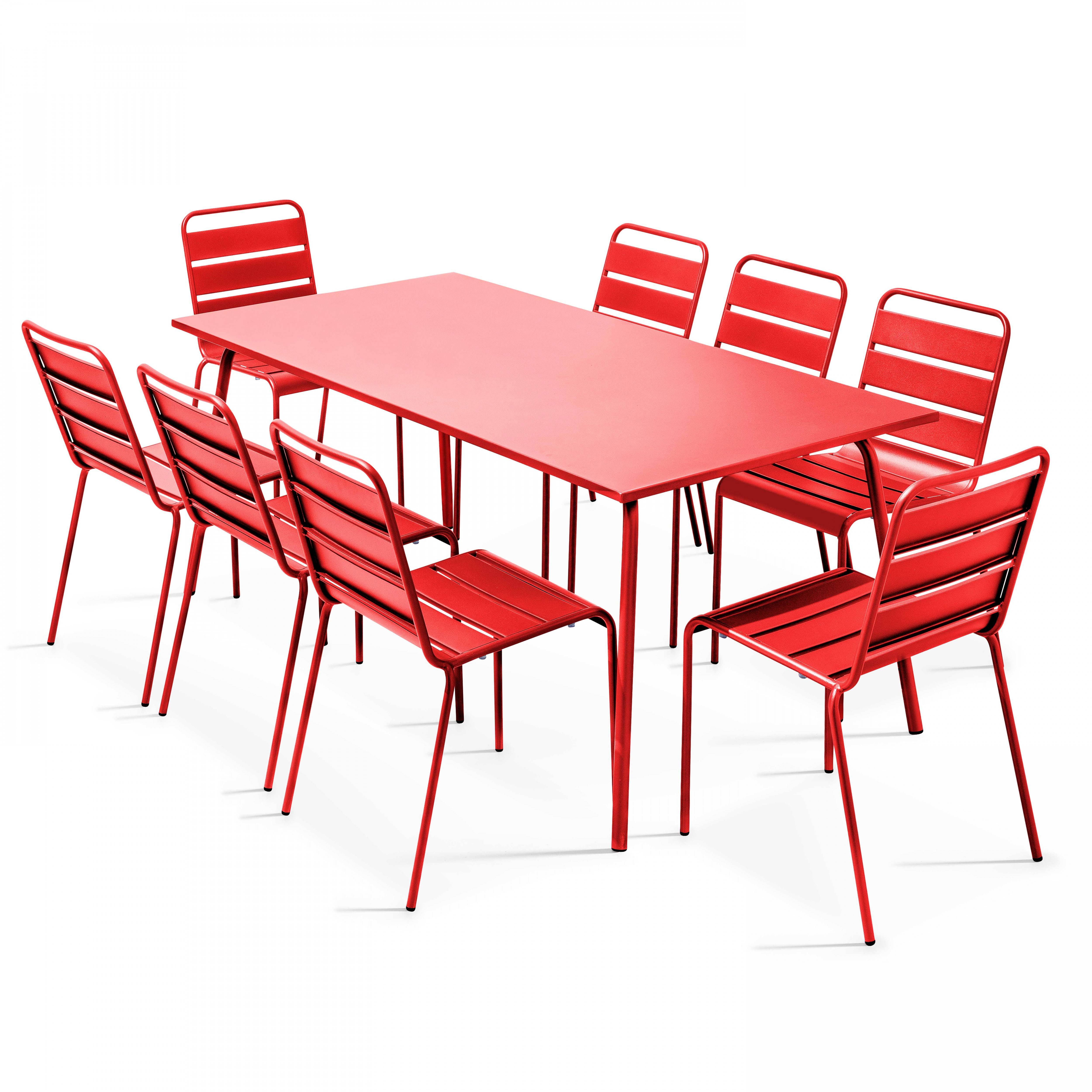Oviala - Ensemble table de jardin et 8 chaises en métal rouge Palavas - Oviala - Imagen 1