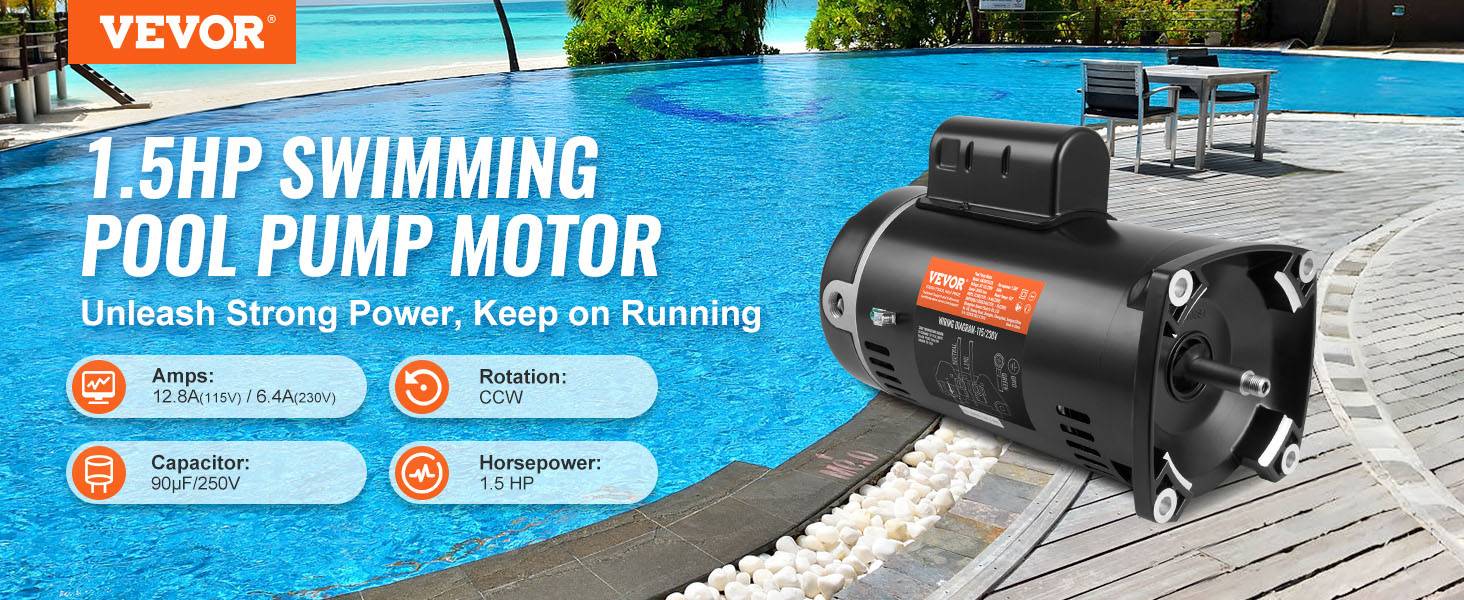 Vevor - VEVOR Moteur pompe piscine 1,5 CV 56Y 115/230 V 3450 tr/min CCW, condensateur 90 μF/250 V, remplacement robuste. - Image 9
