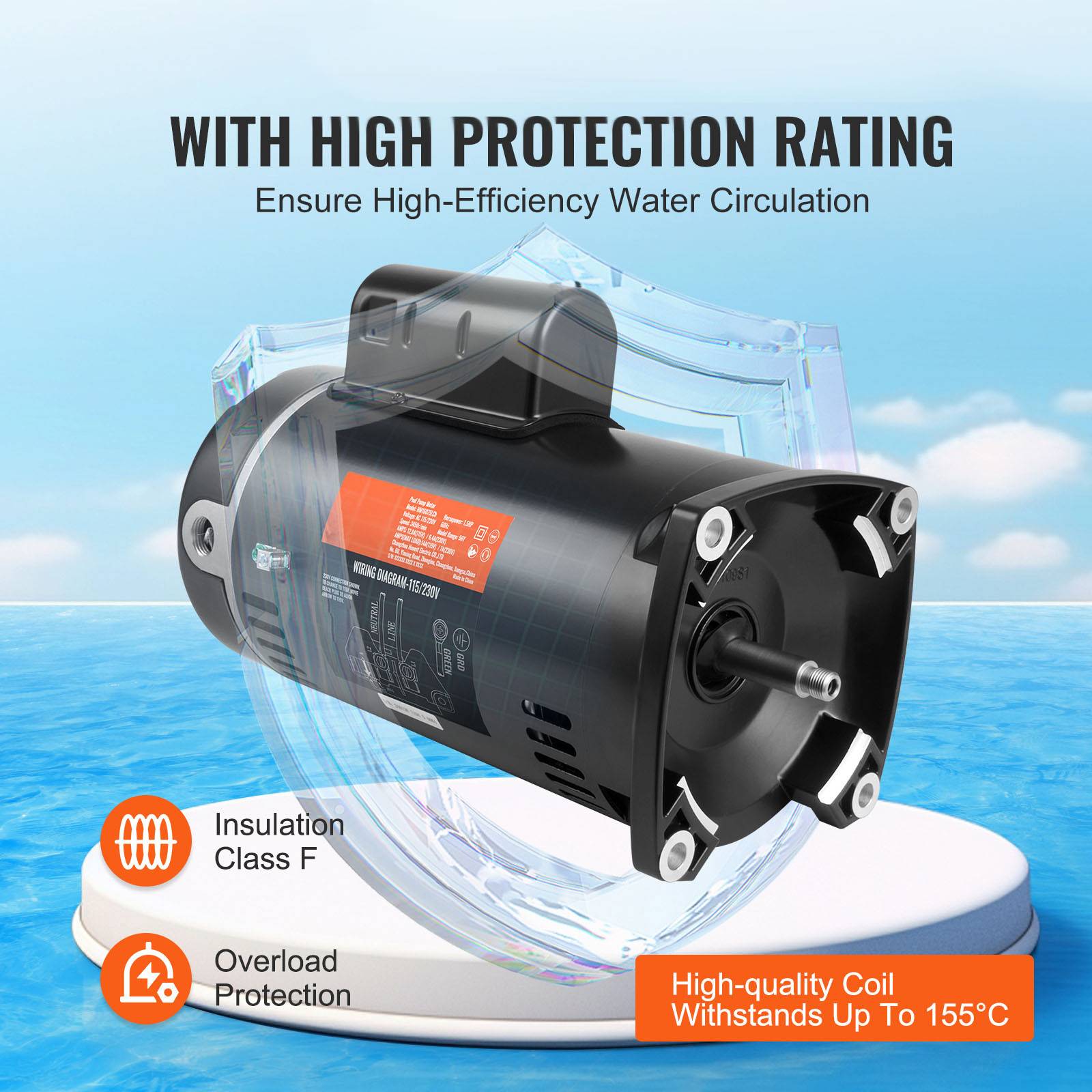 Vevor - VEVOR Moteur pompe piscine 1,5 CV 56Y 115/230 V 3450 tr/min CCW, condensateur 90 μF/250 V, remplacement robuste. - Image 7