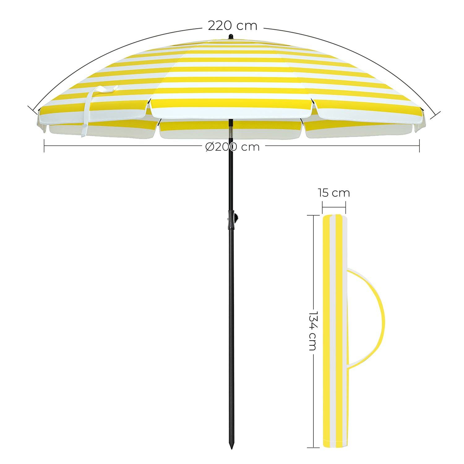 Helloshop26 - Parasol de plage diamètre 2 m ombrelle de jardin protection UPF 50+ inclinable portable résistant au vent baleines en fibre de verre avec sac rayures - Imagen 4