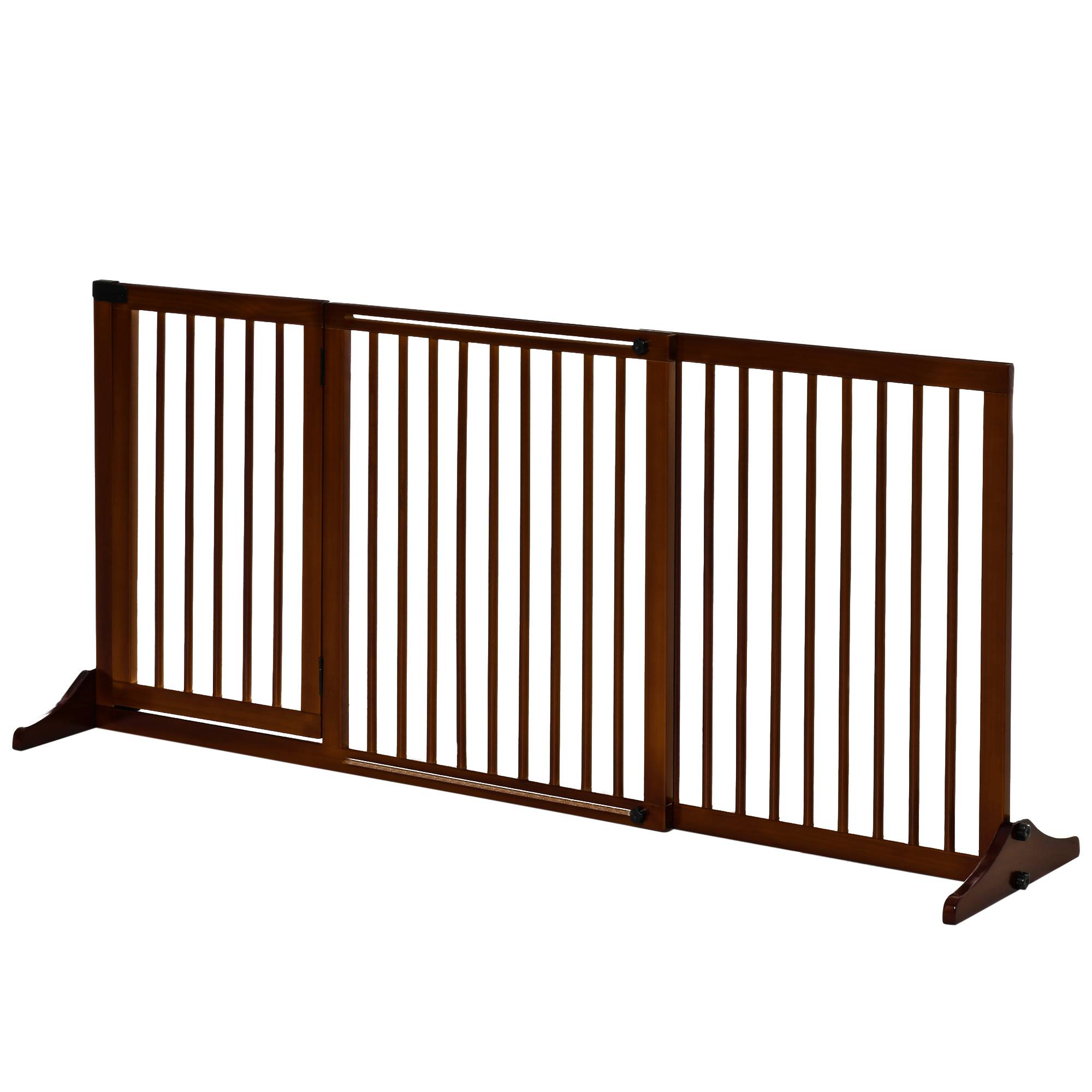 Barrière pour chien autoportante réglable avec pieds 113-166 x 71 cm, bois, escaliers, portes, cuisine, brun - Image 2