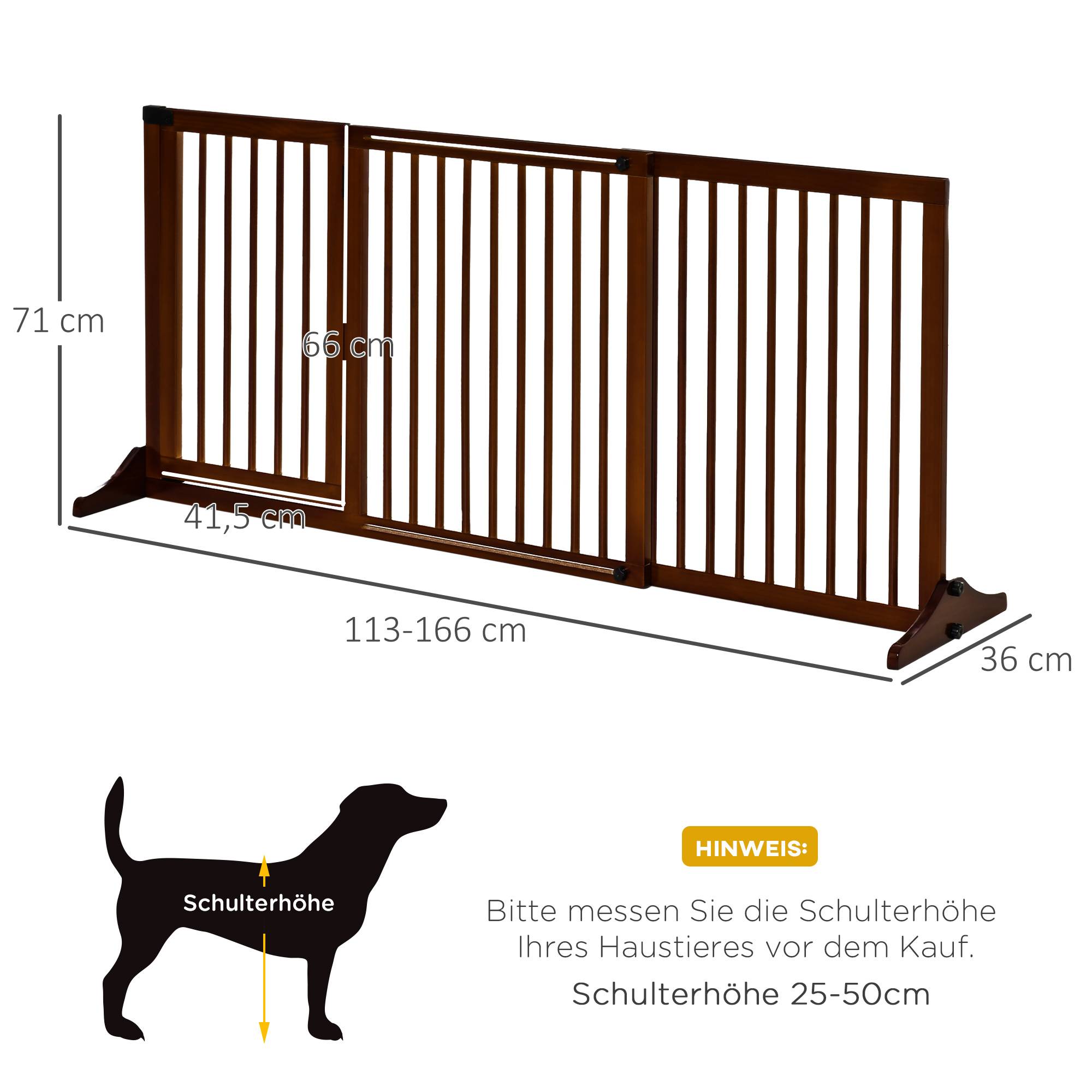 Barrière pour chien autoportante réglable avec pieds 113-166 x 71 cm, bois, escaliers, portes, cuisine, brun - Image 5