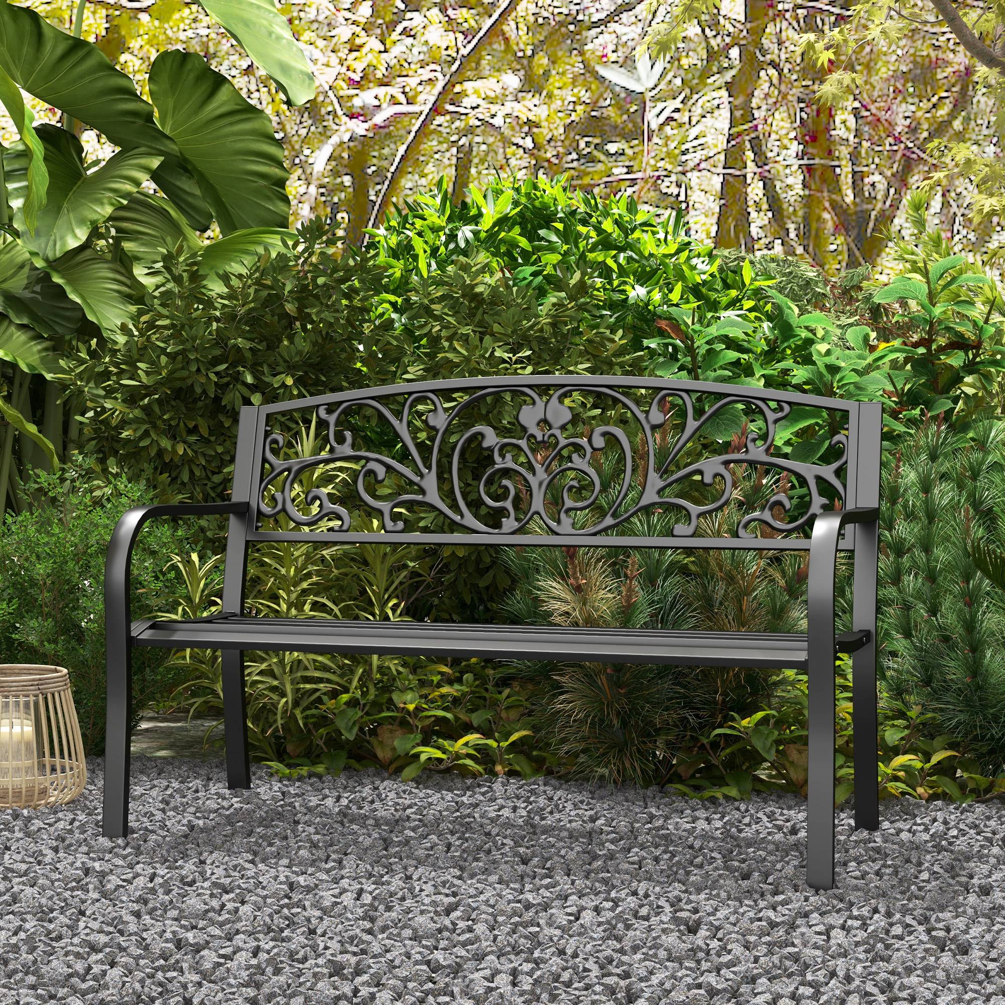 Banc de jardin en métal, motif floral, 2 places, charge maximale 240 kg, acier, 127 cm (L) x 60 cm (l) x 87 cm (H), noir - Image 10