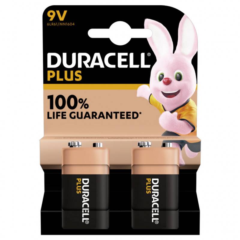 2 Piles alcalines Plus 100% 6LR61 (9V) DURACELL - Image 1