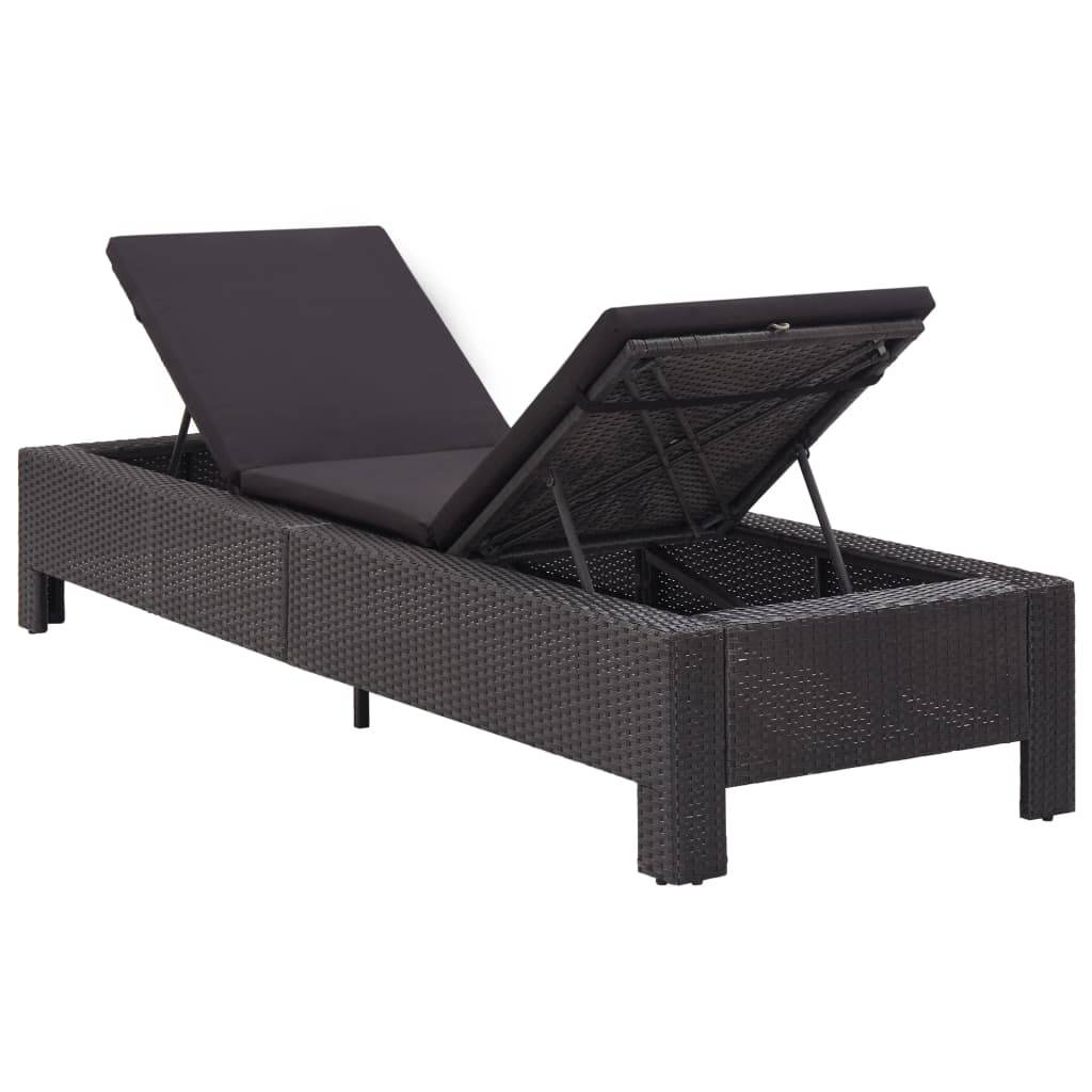 Helloshop26 - Transat chaise longue bain de soleil bain de soleil avec coussin résine tressée noir - Imagen 4