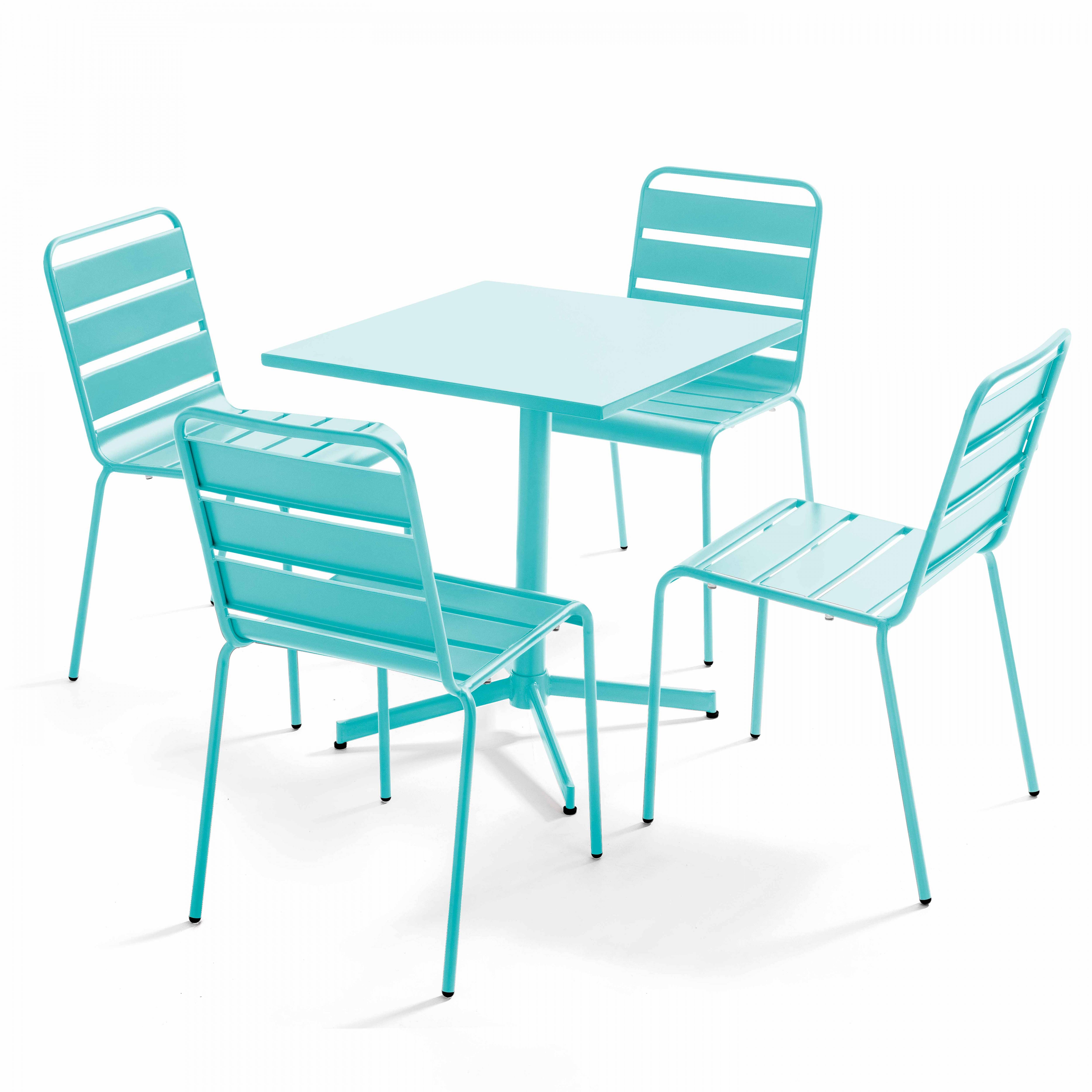 Oviala - Ensemble table carré et 4 chaises en métal turquoise Palavas - Oviala - Imagen 1