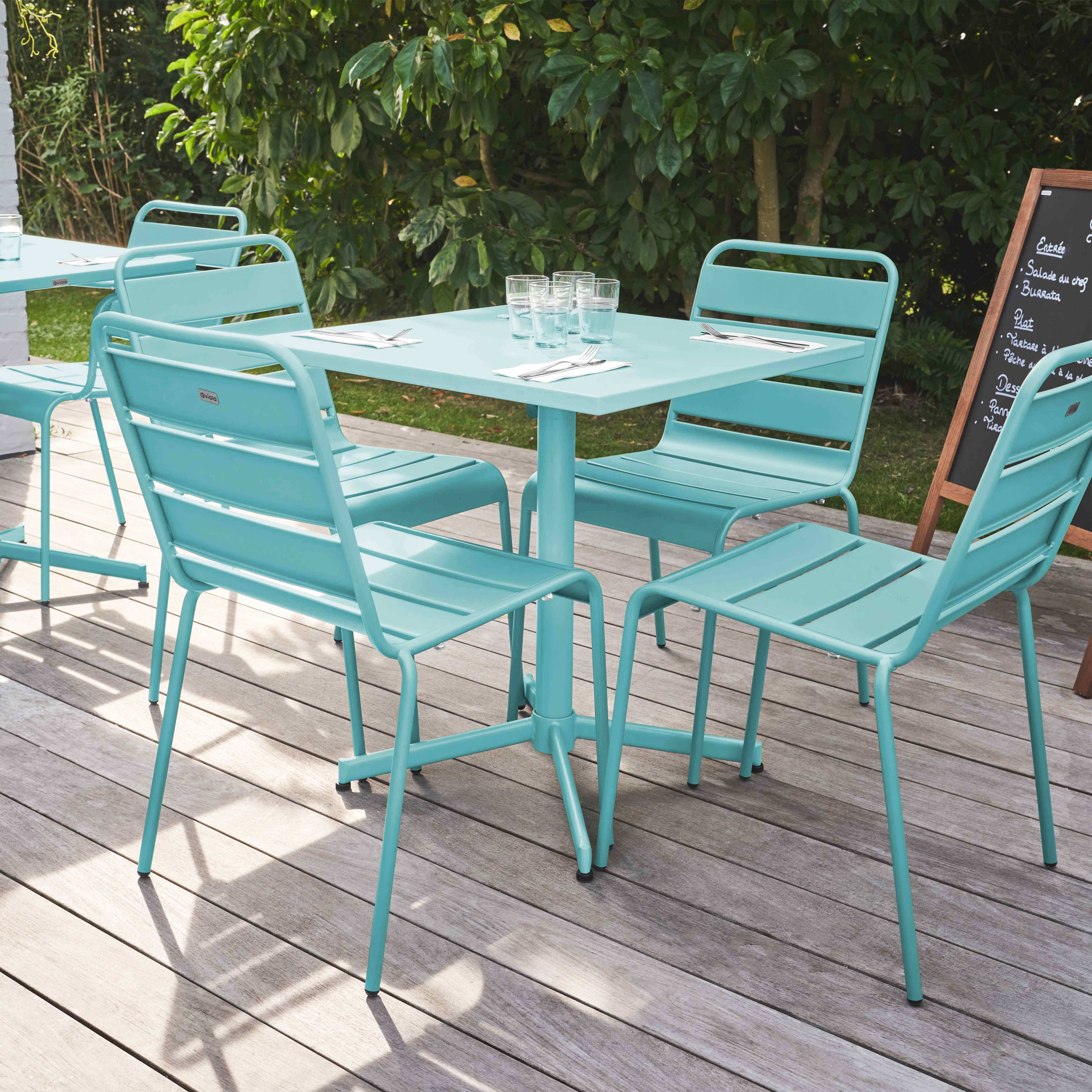 Oviala - Ensemble table carré et 4 chaises en métal turquoise Palavas - Oviala - Imagen 2