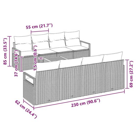 Vidaxl - Ensemble de canapé de jardin avec coussin 9 pcs Noir polyrotin vidaXL 3347677 - Imagen 3