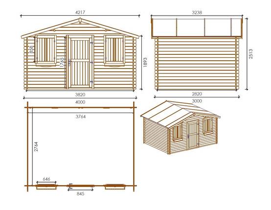 Altanka - Abri de jardin en bois - 4x3 m + terrasse avec balustrade et avant-toit en bois - 24 m2 - DOM337+DOM392+DOM393+POD04 - ALTANKA - Imagen 2