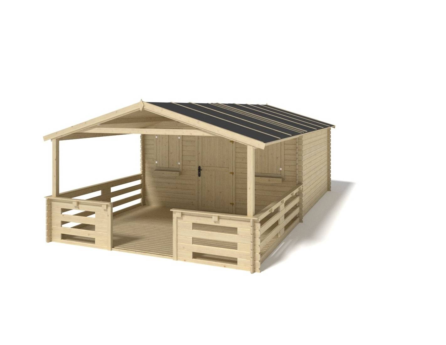 Altanka - Abri de jardin en bois - 4x3 m + terrasse avec balustrade et avant-toit en bois - 24 m2 - DOM337+DOM392+DOM393+POD04 - ALTANKA - Imagen 1