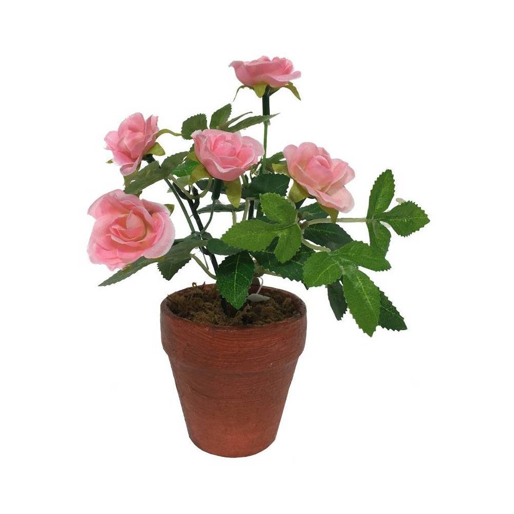 ~Rosier plante fleur artificielle extérieur cimetière tissu rose 12cm Chemin de campagne - Imagen 1