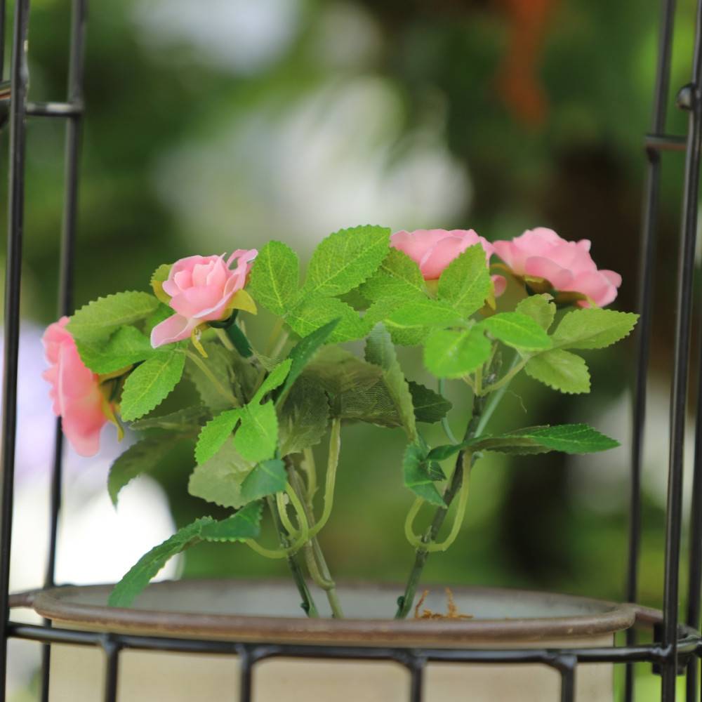 ~Rosier plante fleur artificielle extérieur cimetière tissu rose 12cm Chemin de campagne - Imagen 7