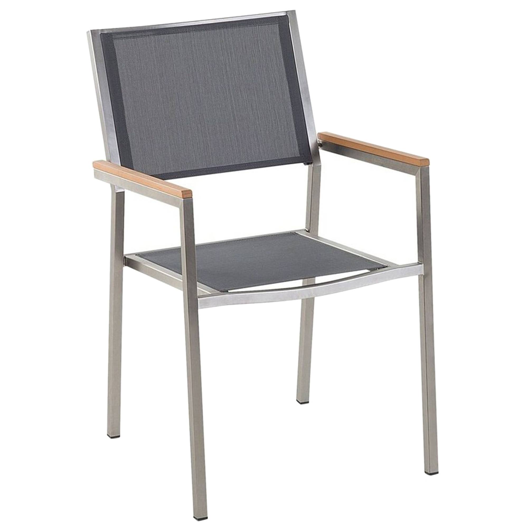 Beliani - Salon de Jardin composé d'une Table 180 x 90 cm et de 6 Chaises en Acier Inox, Textile Gris et Verre Effet Brisé au Design Moderne - Imagen 4