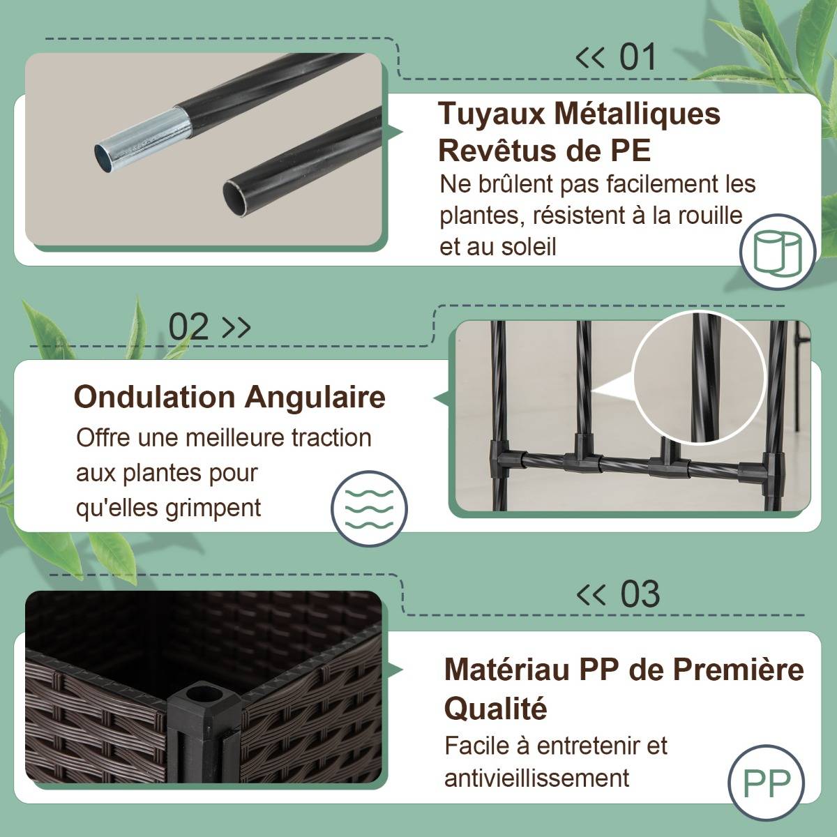 Arche de Jardin 288cm avec 2 Bacs Jardinière et Treillis Pergola avec Tubes Métalliques - Image 4