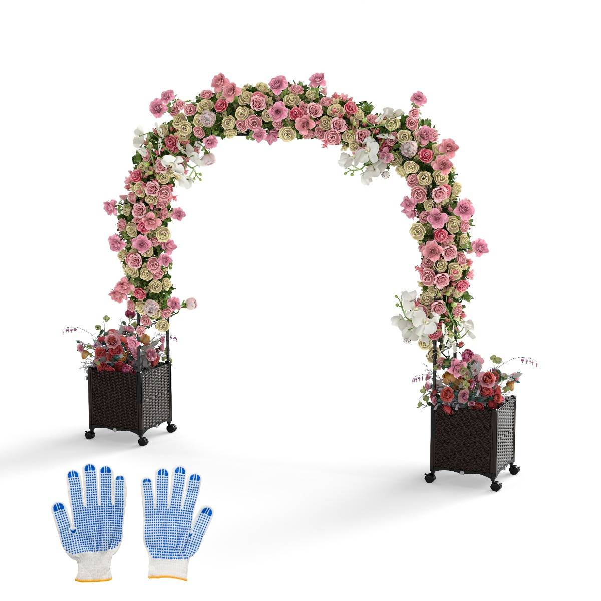 Arche de Jardin 288cm avec 2 Bacs Jardinière et Treillis Pergola avec Tubes Métalliques - Image 1