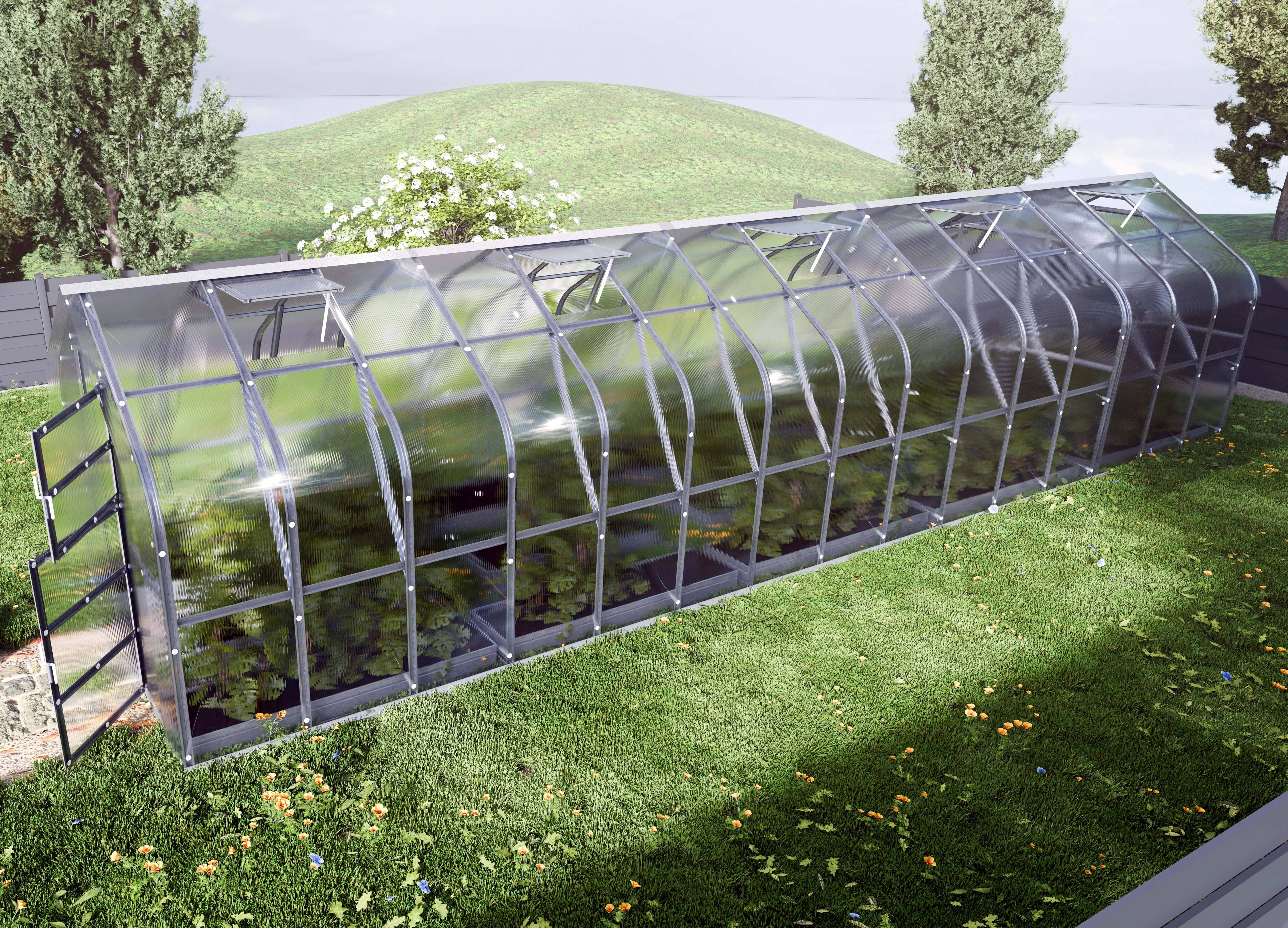 KLASIKA GREENHOUSES - Serre KLASIKA Standard 25m2, 2,5m x 10m, 4 mm avec revêtement en polycarbonate (Avec 5 toits ouvrants automatiques) - Image 3