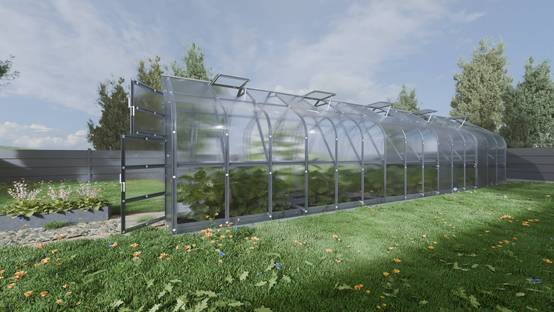 Serre KLASIKA Standard 25m2, 2,5m x 10m, 4 mm avec revêtement en polycarbonate (Avec 5 toits ouvrants automatiques) - Image 2